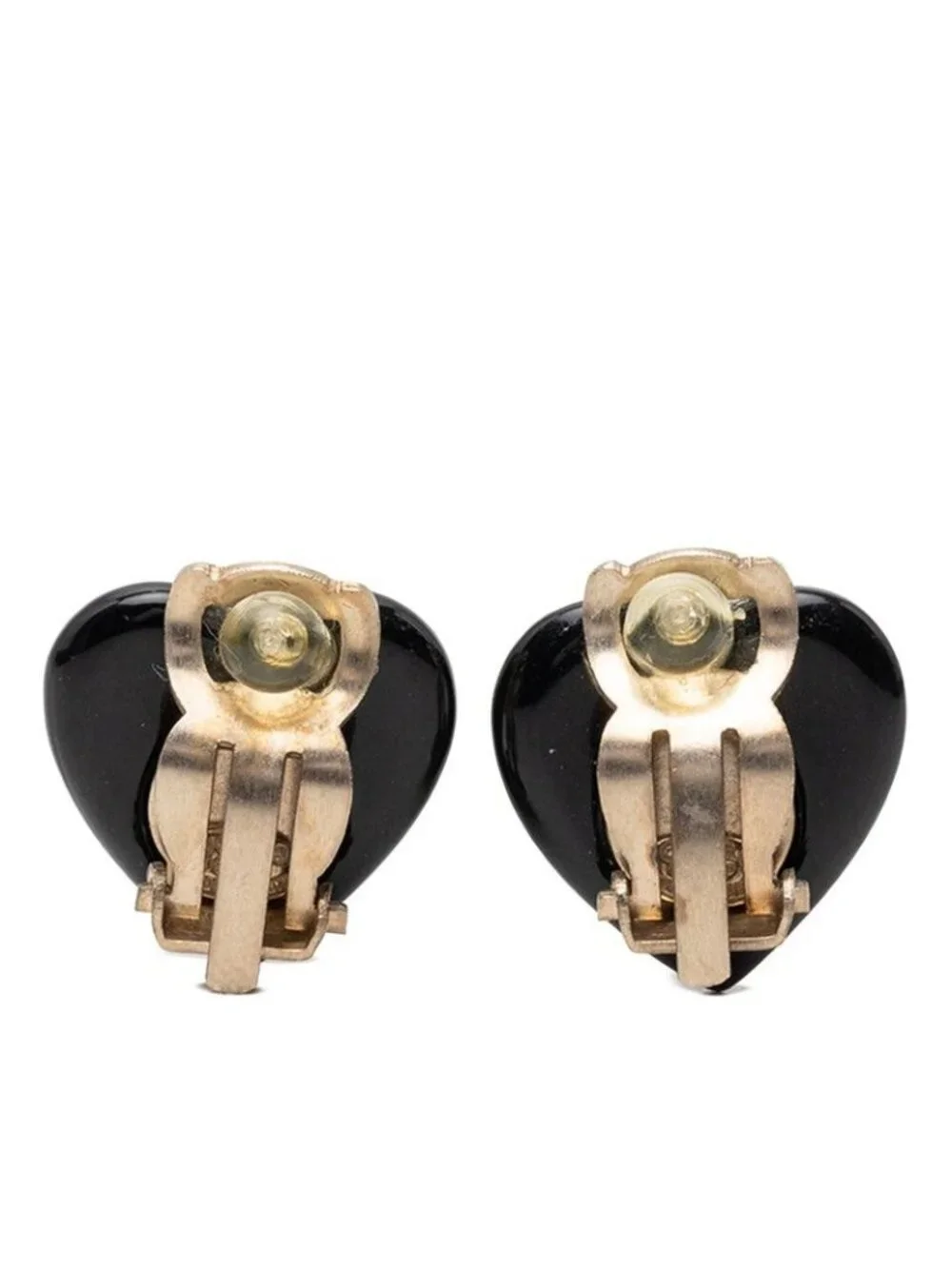 Chanel CC Logo Heart Motif Earrings Gold Beige Black Plated Faux Pearl